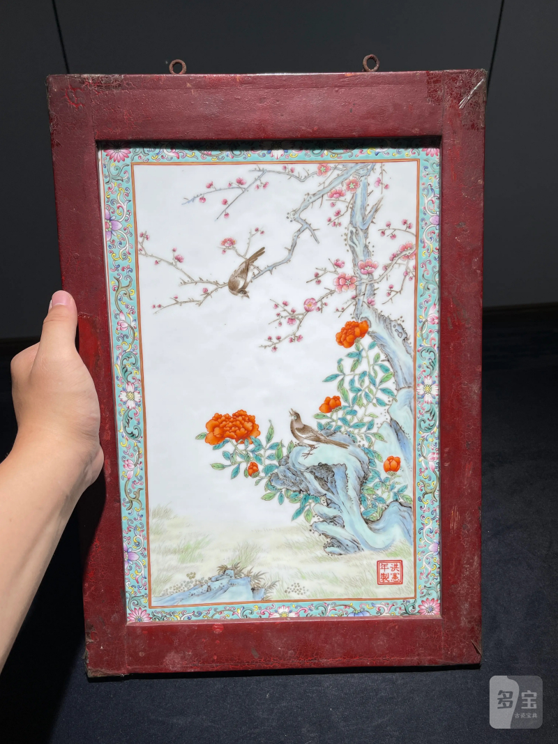 民国 粉彩花鸟纹瓷板 - 图2